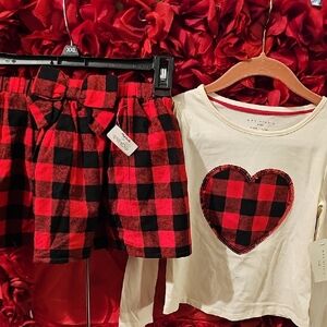 Max Studio NWT Red and Black Plaid Kids Matching Skirt Set Size Small 5/6